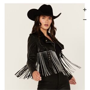 Azalea Wang Women's Jette Cropped Fringe Moto Jacket